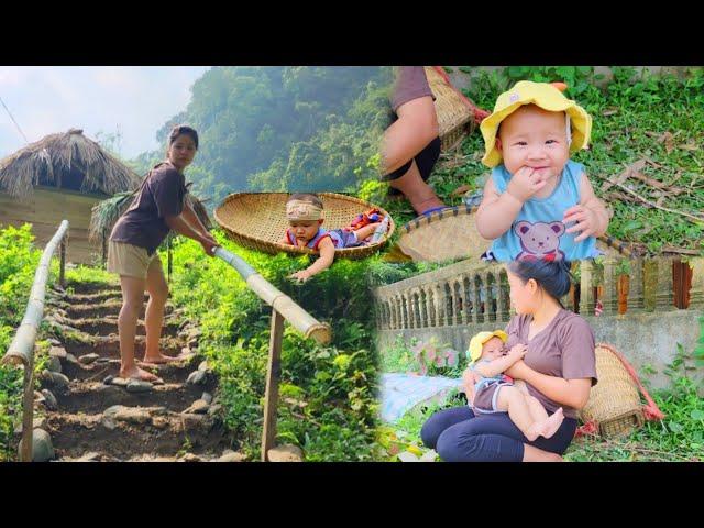 Single mother - picking vegetables to sell, making bridges, children alone
