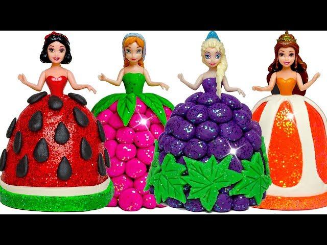 DIY How To Make Play Doh Sparkle Fruit Dresses for Disney Princess Dolls