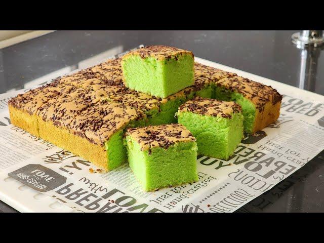 Resep Bolu pandan 3 telur, lembut, moist, dan enak. Cocok buat ide jualan dan pemula belajar baking