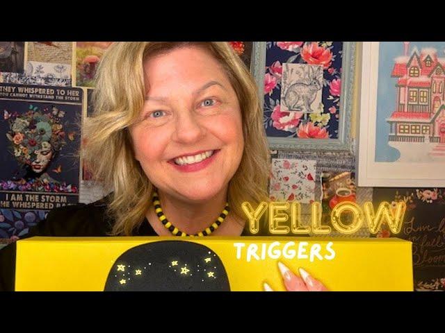 ASMR | Yellow Tingly Triggers | Cardboard,  Measuring, Drawing,  Crinkles, Tapping with Long Nails 