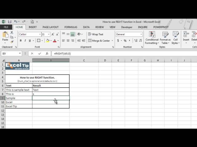 How to use RIGHT function in Excel