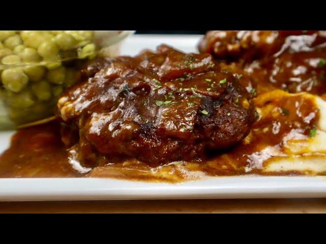 ASMR| SALISBURY STEAK with MASHED POTATOES & GRAVY+ SWEET PEAS| EATING SOUNDS] TALKING