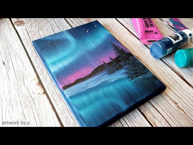 Northern Lights Acrylic Painting | Easy Acrylic Painting Tutorial for Beginners / Step by Step