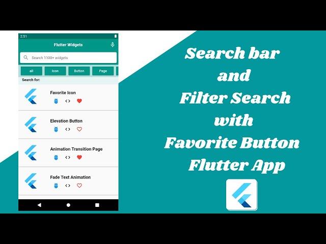 Search bar and Filter Search with Favorite Button Flutter App