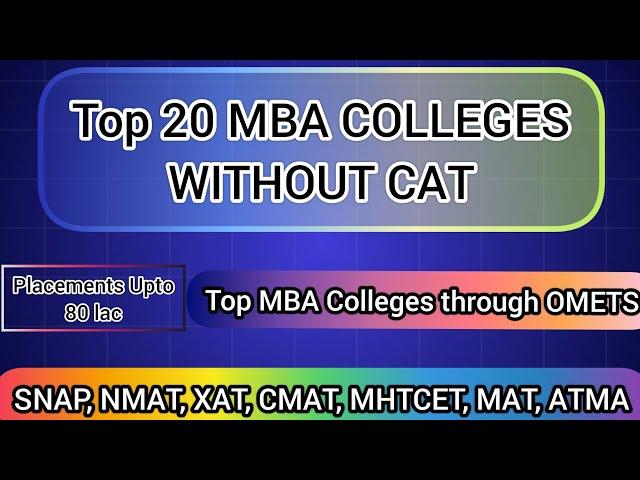 TOP 20 NON- CAT MBA COLLEGES: Exams||Cutoff||Fees||Placement||