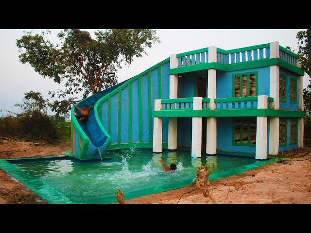 100 Days Building Two-story Luxury Villa And Waterpark Slide With Modern Underground Swimming  Pool