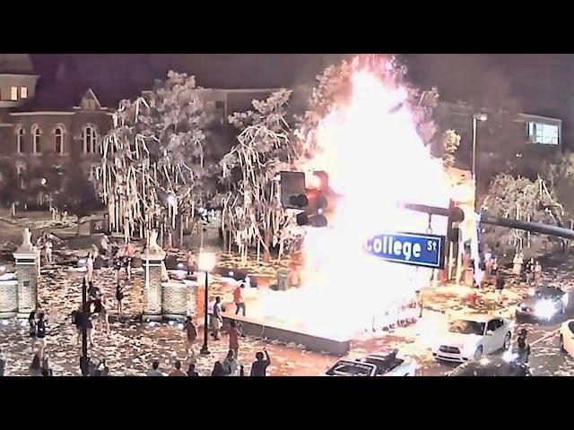 Footage shows start and scale of the fire at Toomer's Corner