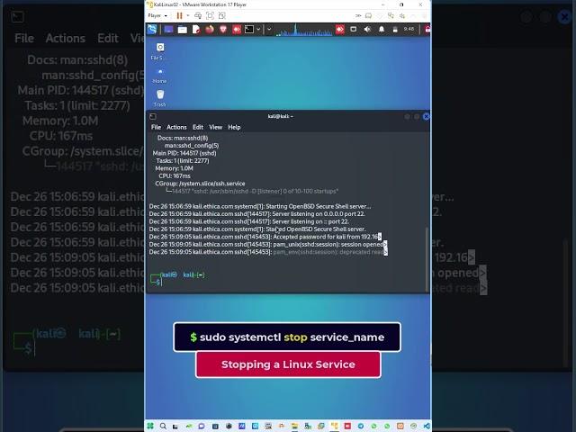 Manage Linux Services ssh and apache2 etc in Kali #shorts | Ethica