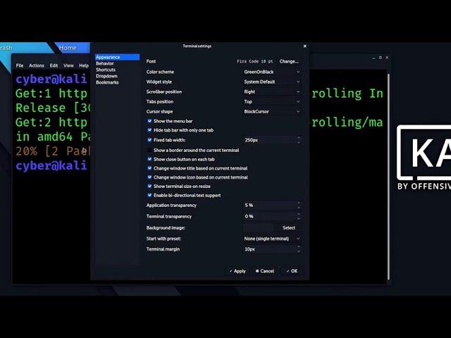 Change terminal colour in Kali Linux