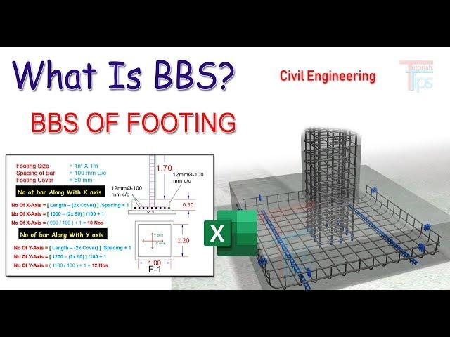 BBS Of Footing | Cutting Length, Numbers of bars in Footing | Excel Sheet