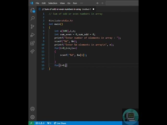 Sum of odd or even numbers in arrey in C programming #shorts #programming