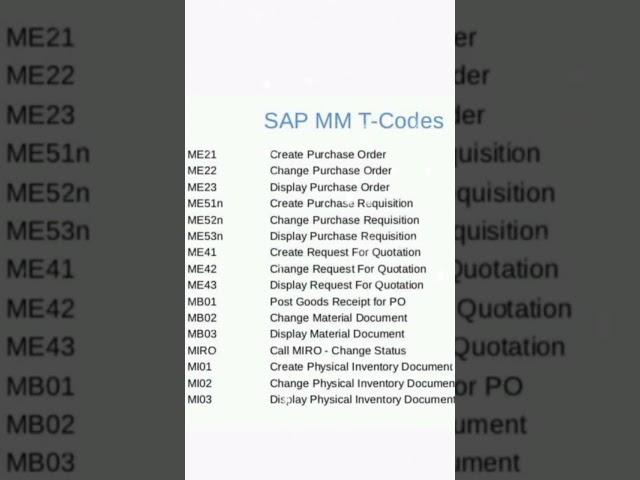 SAP MM T-codes | Learn SAP #shorts #viral #sap #abap #ytshorts