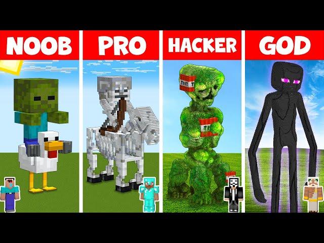 Minecraft NOOB vs PRO vs HACKER vs GOD - MOB MONSTER STATUE HOUSE BUILD CHALLENGE