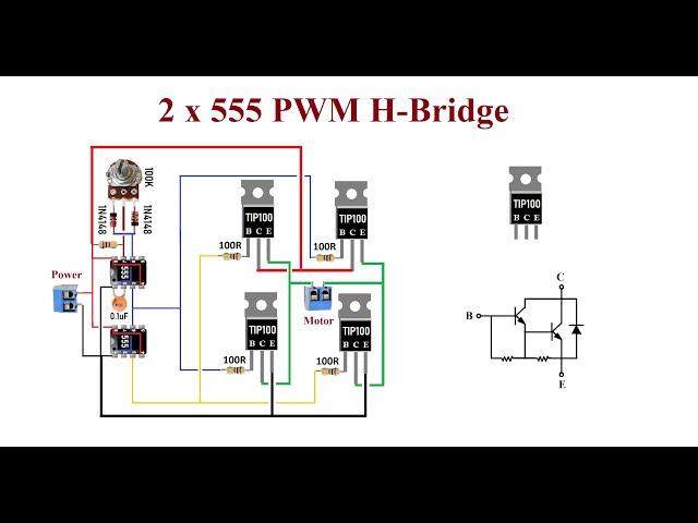 Two 555 - H-Bridge. Forward/ Reverse Motor.