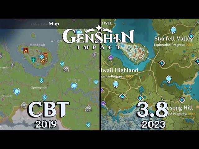 Genshin Impact Map Evolution From CBT 2019 To Version 3.8 2023 Latest Version!!