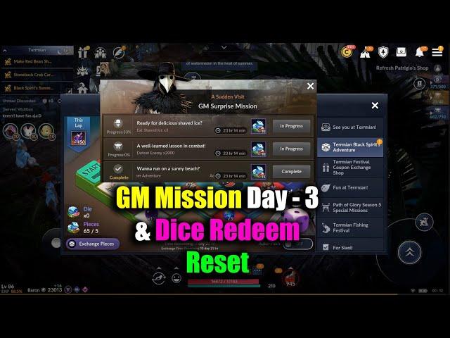 Black Desert Mobile GM Mission Day 3 & Dice Redeem Event Reset