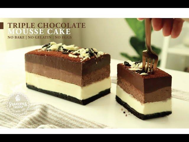 Ultimate Triple Chocolate Mousse Cake | No Bake | No Gelatins | No Eggs