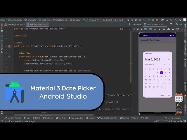 How to create Material 3 Date Picker in Android Studio using java