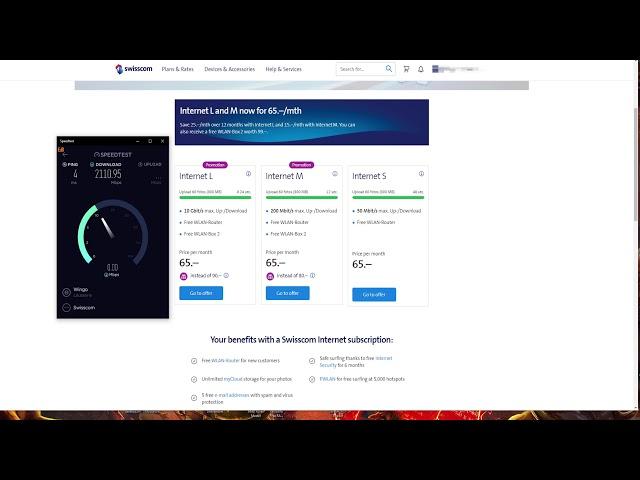 Swisscom 10Gbit Internet test on Internet Box 3 2.5Gbit port