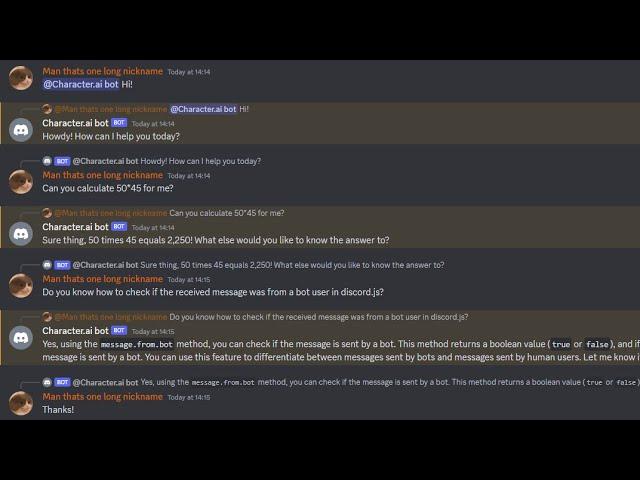 Character.ai discord bot showcase & tutorial. - Discord.js v14 (Open source)