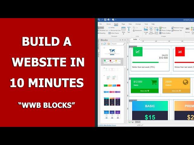 WYSIWYG Web Builder. Build a website in 10 minutes - How to use "Blocks" (English CC)