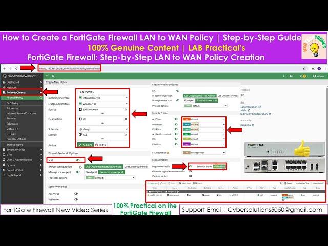 FortiGate Firewall : How to Create LAN to WAN Policy | Step-by-Step Guide | English | FortiGate 2024