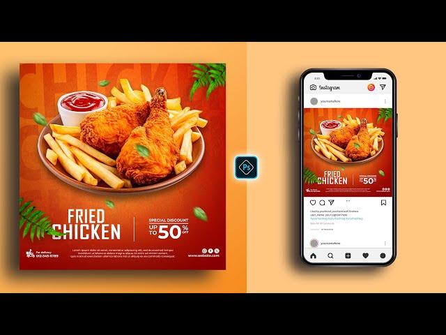 Fried Chicken Social Media Banner Post Design in Photoshop Tutorial