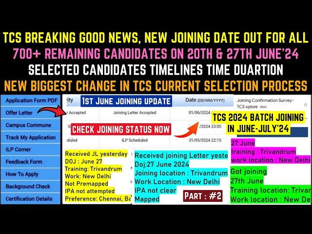 TCS Start Releasing Remaining Candidates Joining Letter Status| TCS 2 New Joining Date: 20 & 27 June