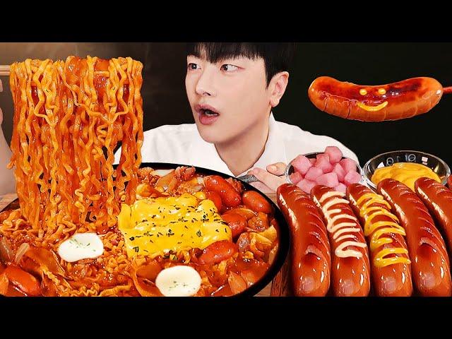 ASMR MUKBANG Fire Rosé Chicken Noodles & BIG Sausage Mukbang (ft. sushi, cold buckwheat noodles)