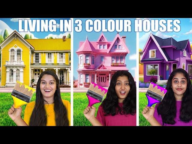 LIVING IN 3 COLOUR HOUSES FOR 24 HOURS CHALLENGE  | PULLOTHI