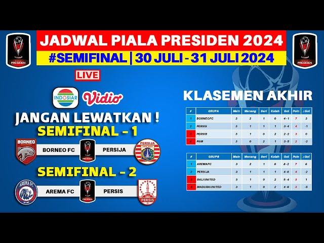 Jadwal Semifinal Piala Presiden 2024 - Borneo FC vs Persija - Arema FC vs Persis - Live Indosiar