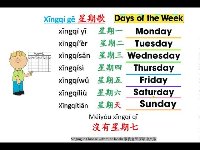 Singing in Chinese with Yuán lǎoshī-- The Days of the Week Song 星期歌