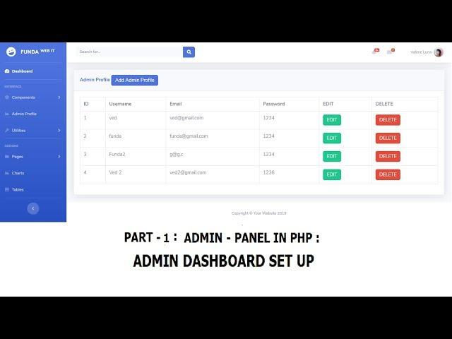 Part 1-Admin Panel: How to Setup (Arrange Files) and make a Admin Panel in php