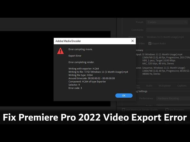 Adobe Premiere Pro Export Error | Hardware Encoding Error