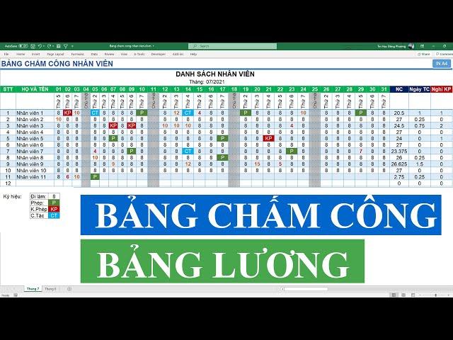 Hướng dẫn tạo Bảng Chấm Công và Bảng Lương nhân viên trên Excel, tính thời gian tăng ca