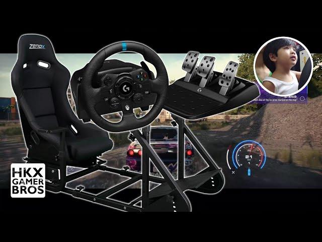 Zenox ProAM Simulator Rig with Logitech G923 TRUEFORCE Sim Racing Wheel Need For Speed Heat