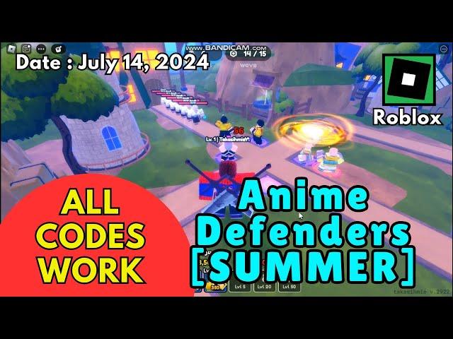 All Codes Work Anime Defenders SUMMER Roblox, July 14, 2024