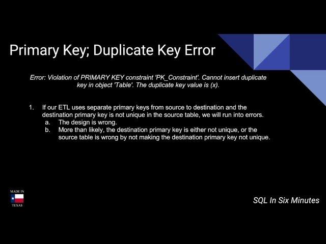 (ETL) Violation of PRIMARY KEY constraint 'PK_Constraint' - Different Source and Destination Keys