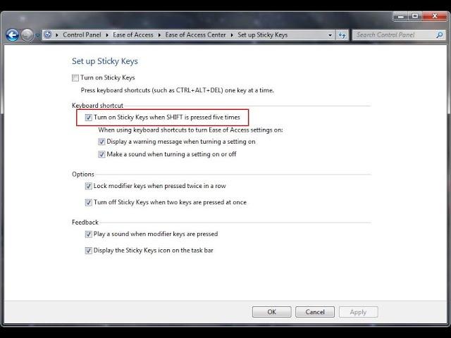 How to Turn off Sticky Keys In Windows 7/8/10