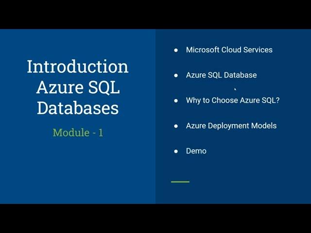 Introduction to Azure SQL Database - Module 1 |  Free Azure SQL DBA Training 
