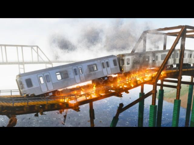 Train VS Dynamic Bridge On FIRE + EXPLOSIVES | Teardown