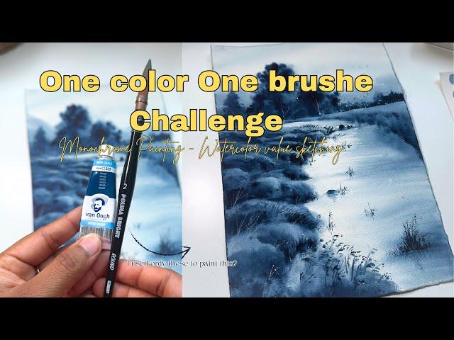 How to paint with one color!  | One brush & one color challenge | Monochromatic watercolor painting