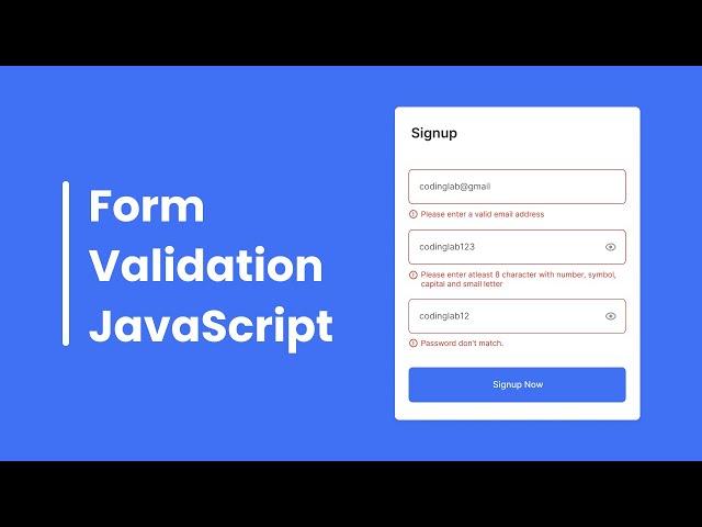 How to Validate Email and Password in HTML CSS & JavaScript | Form Validation