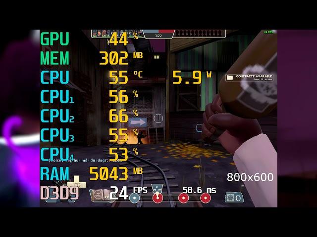 Intel Celeron N3450 \ Intel HD Graphics 500 \ 8GB RAM \ Team Fortress 2 \ @720p 800x600 640x480