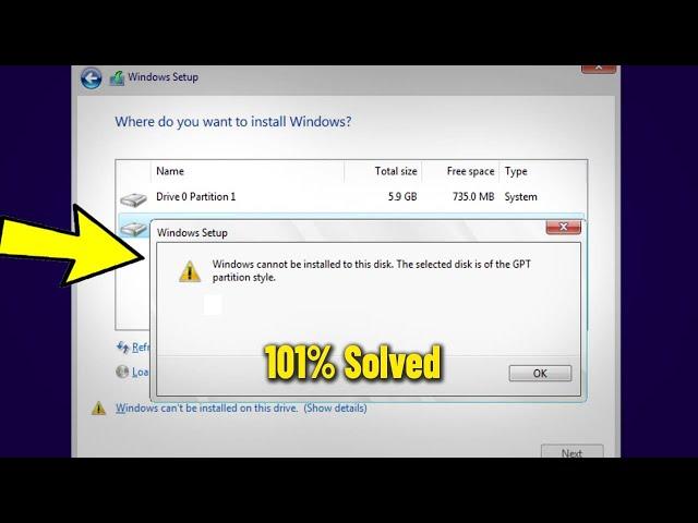 Windows cannot be installed to this disk The selected disk is of the GPT partition style - Fix 