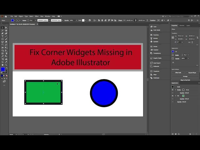 Fix Corner Widgets Missing in Adobe Illustrator