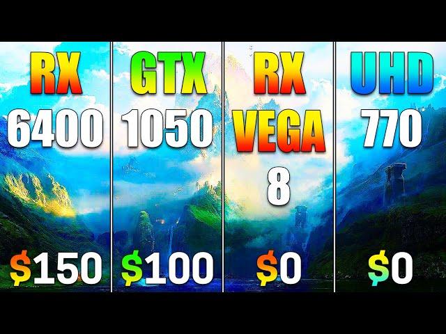 RX 6400 vs GTX 1050 vs RX Vega 8 (Ryzen 7 5700G) vs UHD 770 (Core i9-12900K) | PC Gameplay Tested