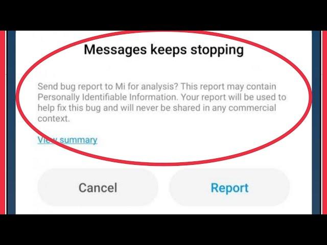 How To Fix Messages keeps stopping | Send bug report to Mi for analysis? This Problem Solve Android