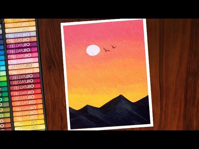 Easy and Simple Oil Pastel Sunset Drawing | For Beginners | Step by Step Tutorial | Art O'Clock