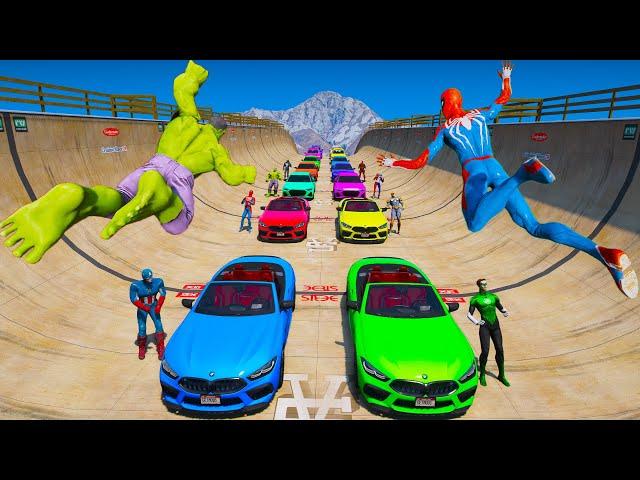 Cars Bicycles and SUVs GTA V MODS Double Challenge Spiderman and Heroes BaseJumping